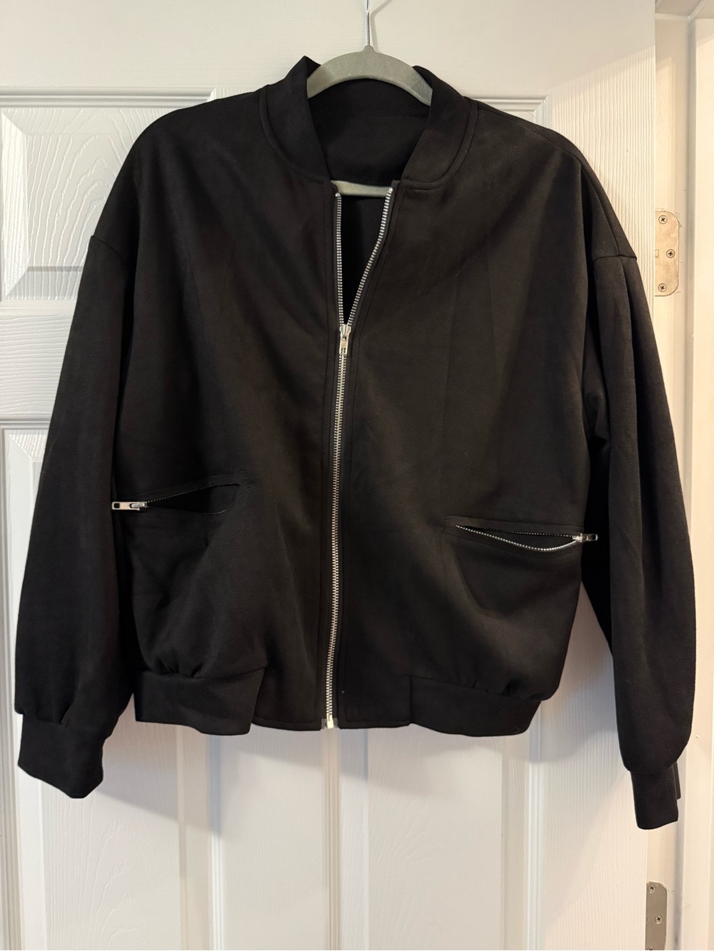 Black Bomber Jacket with Silver Zippers